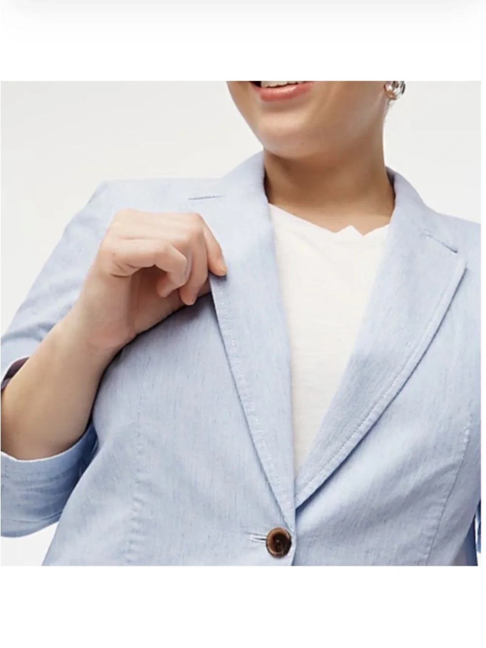 J. Crew Blue Striped Cotton Linen Blend Relaxed Stretch One Button Blazer 14 - Picture 3 of 10